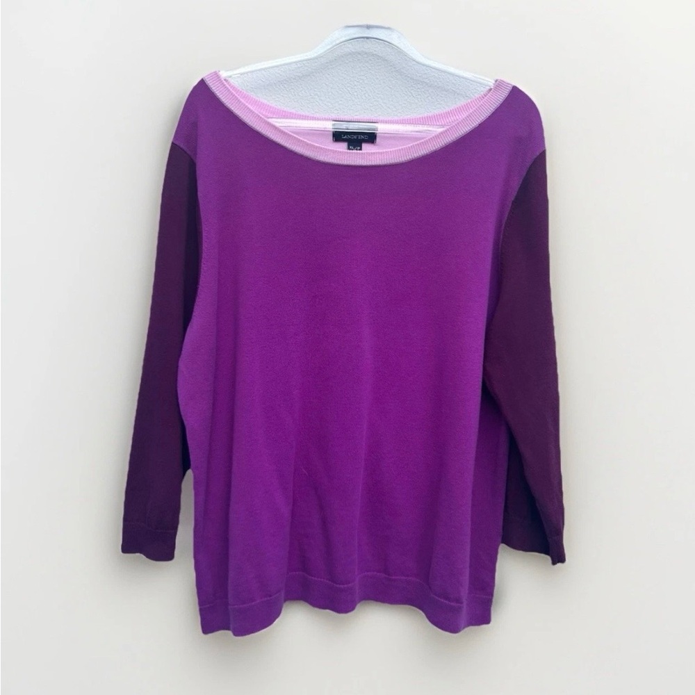 Lands End Top 100% Supima Cotton Colorblock Sweater Women XL P Purple Stretch